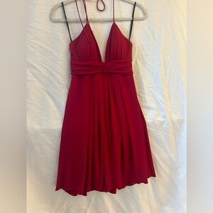 BCX Red Mini Dress With Halter Straps & V Neck & Ruched Waist Flowy Size Medium